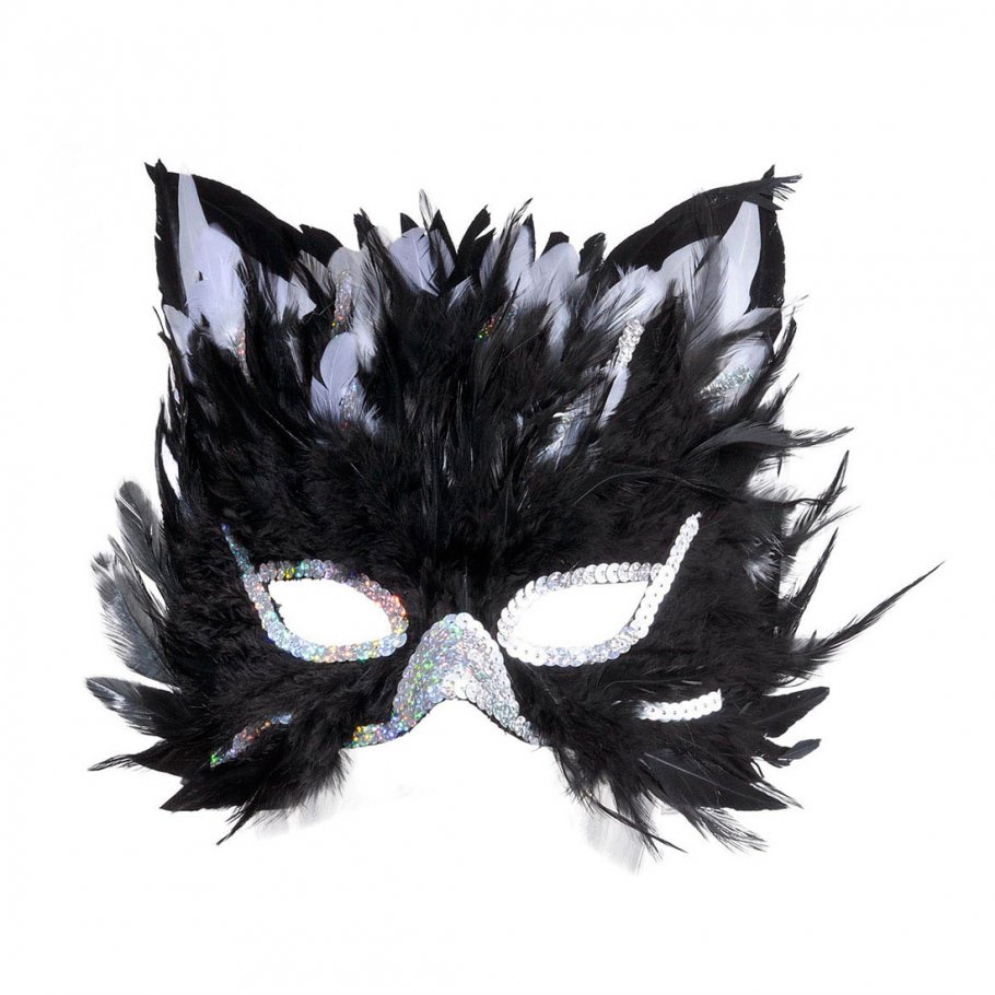 Katzenmaske Feder Maske Katze silber-schwarz, 7,99