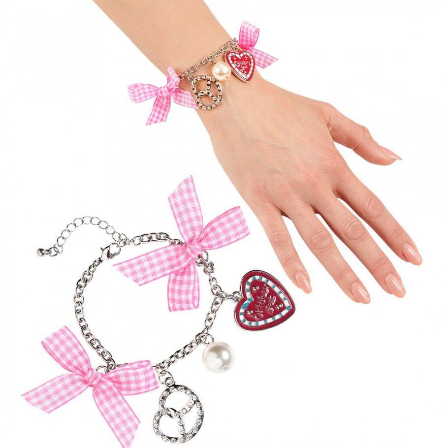 Heimatflüstern Trachtenarmband Oktoberfest - Bettelarmband Mit Brezel & Edelweiß (Antik-Silber)