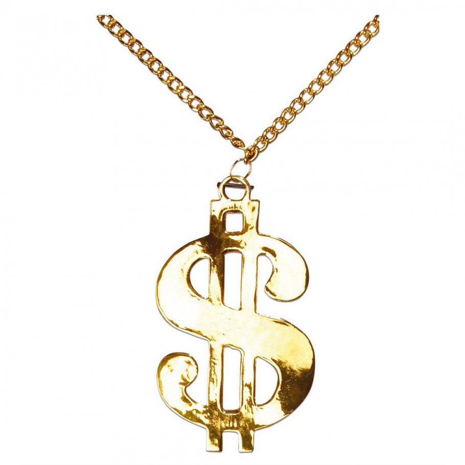 Goldene Dollarkette - Prollkette Aus Metall, Einheitsgröße - Für Karneval, HipHop-Kostüm & Mottopartys