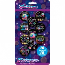 10 Disco Fever Buttons 70er Jahre 4,4 cm Saturday Night Pins