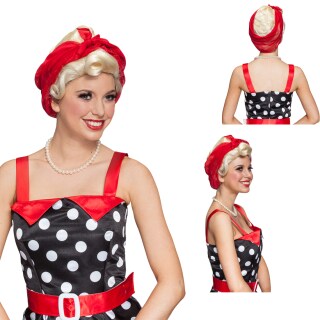 Blonde Kurzhaarperücke 50er Rockabilly Perücke mit Tuch rot