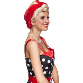 Blonde Kurzhaarperücke 50er Rockabilly Perücke mit Tuch rot