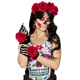 La Catrina Kostüm Set Mexikanerin Haarreif, Ohrringe, Handschuhe