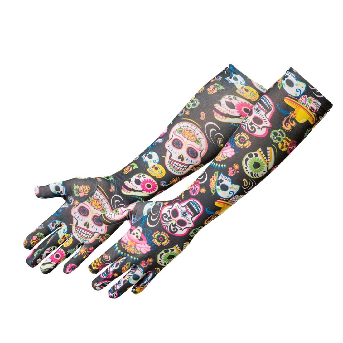 Totenkopf Handschuhe Sugar Skull Damenhandschuhe Gothic La Catrina zum Kostüm 
