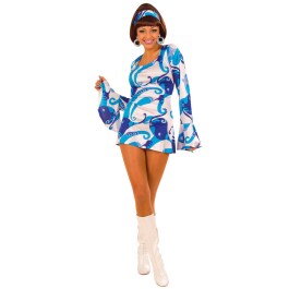 70er Jahre Damen Party Kleid Kostüm blau Gr M