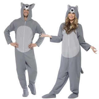 Grau-weißes Wolfkostüm Jumpsuit Wolf L