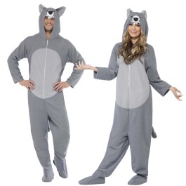 Grau-weißes Wolfkostüm Jumpsuit Wolf L