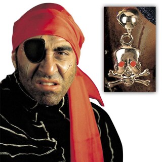 Piratenset Augenklappe plus Ohrring Totenkopf