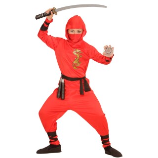 Rotes Ninja Kostüm Kind Ninjakostüm Samurai S 128 cm