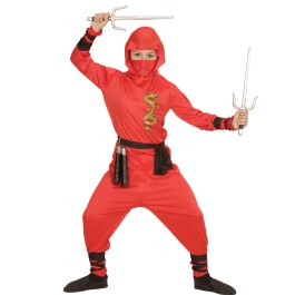 Rotes Ninja Kostüm Kind Ninjakostüm Samurai M 140 cm