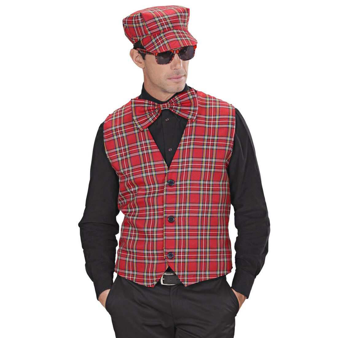 Produktbild von Karo Hut Herren Damen - Fedora Trilby Mit Schwarzem Band Rot Kariert