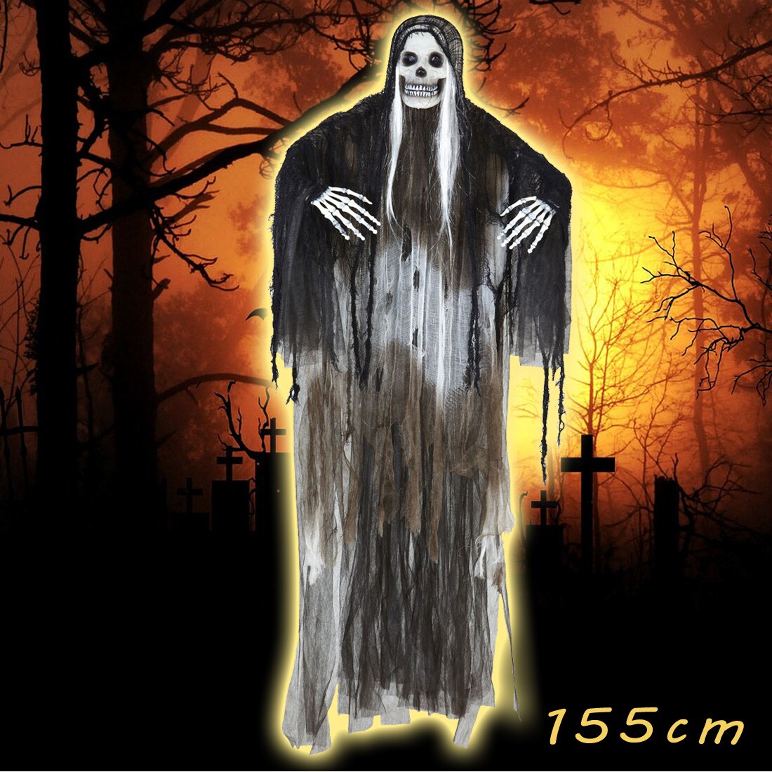 Sensenmann Dekofigur Grim Reaper Gruselige Halloween Dekoration Skelett 155 cm 