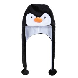 Pinguin Tiermütze Plüsch Wintermütze schwarz-weiß