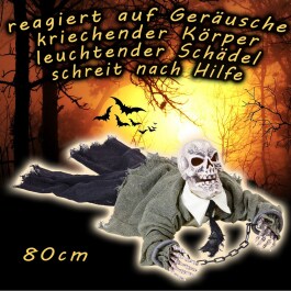 Kriechende Skelett Leiche Zombie Deko Figur mit Licht und Sound 80 cm