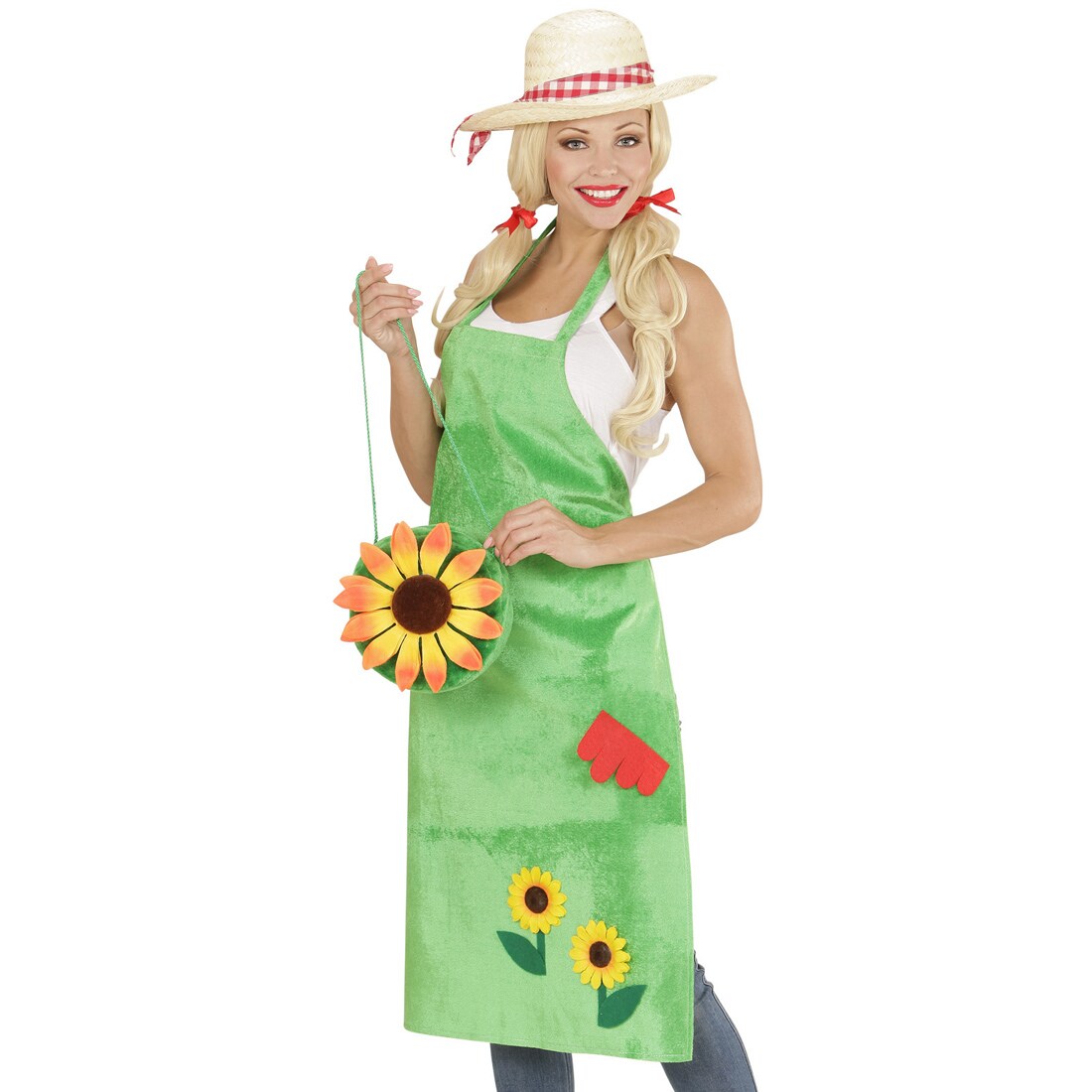 Gärtner Kostüm Gartenschürze mit Sonnenblumen grün, 10,95