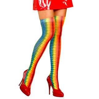 Regenbogen Overknee Strümpfe Halterlose Damen Overknees bunt