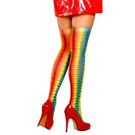 Regenbogen Overknee Strümpfe Halterlose Damen Overknees bunt