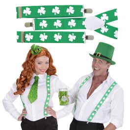 St. Patricks Day Hosenträger Kleeblatt Hosenhalter grün-weiß