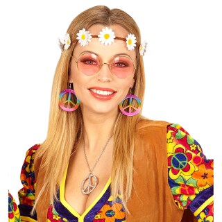 Hippie Kostüm Set mit Haarband, Ohrringe und Brille
