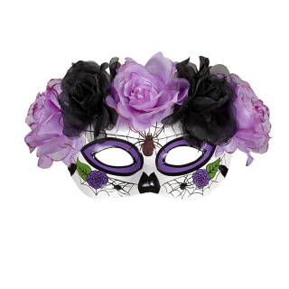 Augenmaske Sugar Skull La Catrina Maske mit Rosen schwarz-lila