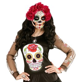 Sugar Skull Maske mit roten Rosen La Catrina Skelett Todesmaske