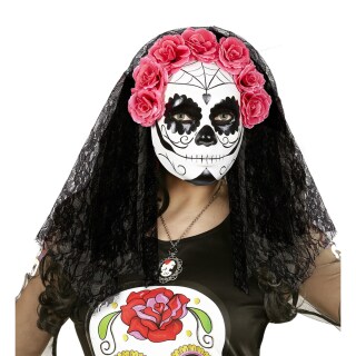 Dia de los Muertos Maske Halloween Gesichtsmaske mit Schleier und Rosen