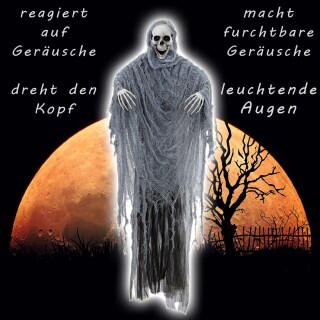 Schreiender Grim Reaper mit Licht und Sound Halloween Deko Skelett 100 cm
