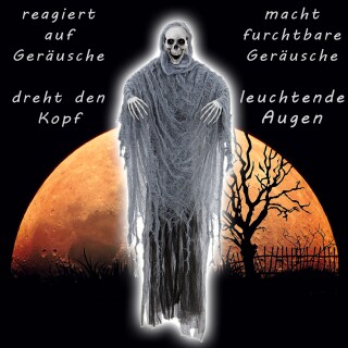 Schreiender Grim Reaper mit Licht und Sound Halloween Deko Skelett 100 cm