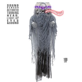 Schreiender Grim Reaper mit Licht und Sound Halloween Deko Skelett 100 cm
