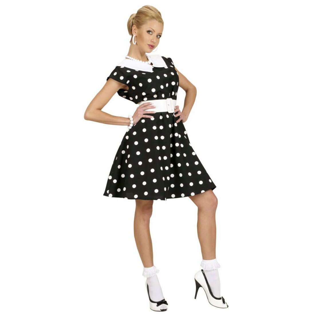 50er Jahre Petticoat Kleid Rockabilly Damenkostum Schwarz Weiss Gepun 28 99