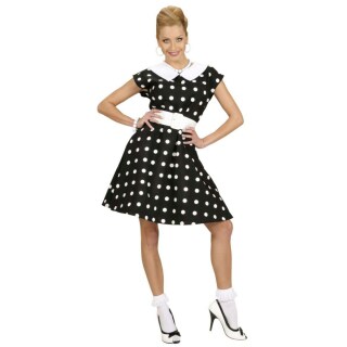 50er Jahre Petticoat Kleid Rockabilly Damenkostüm schwarz-weiss gepunktet