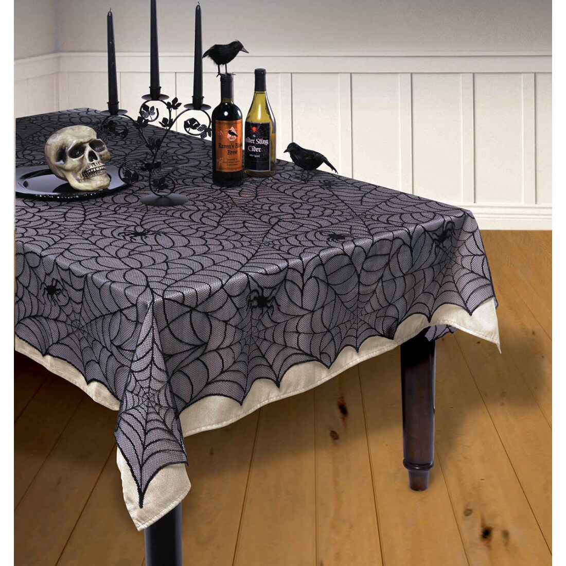 Halloween Spinnennetz Tischdecken Set 5-teilig - Schwarze Spitzendeko Für Tisch & Kamin