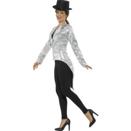 Damenfrack mit Pailletten Paillettenjacke für Damen silber S (34/36)