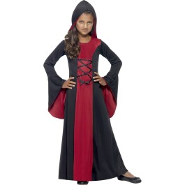 Mittelalter Kostüm Kinder Gothic Kleid mit Kapuze M, 7 - 9 Jahre, 130 - 143 cm