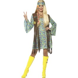 Hippie Kostüm Damen Flower Power Kleid L (42/44)