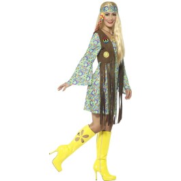Hippie Kostüm Damen Flower Power Kleid L (42/44)