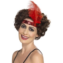 20er Jahre Kopfschmuck Charleston Haarband mit Feder rot