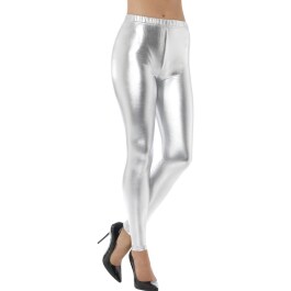 Silberne Metallic Leggings glänzende Disco Pants M...