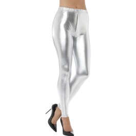 Silberne Metallic Leggings glänzende Disco Pants S...