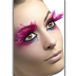 Lange Federwimpern k&uuml;nstliche Wimpern mit Federn pink