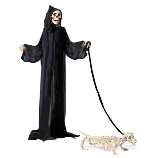 Deko Dackel-Skelett Dackel Hund Hundeskelett mit Leine  55cm
