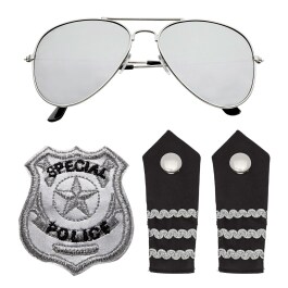 Polizei Kostüm Set mit Sonnenbrille, Abzeichen und Schulterklappen