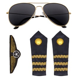 Piloten Kostüm Set mit Sonnenbrille, Schulterklappen...