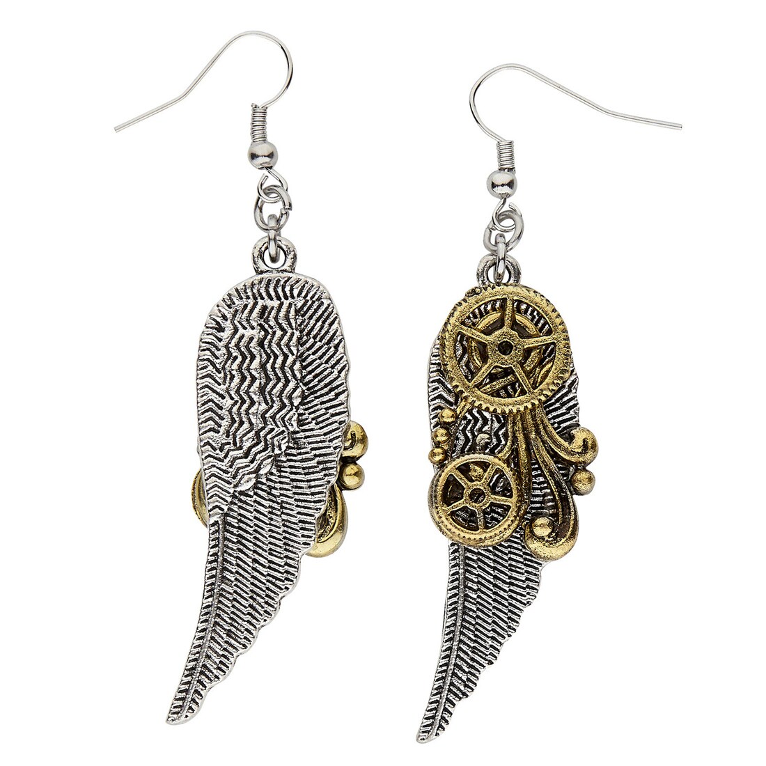 Steampunk Ohrringe Mit Zahnrädern & Flügeln – Gothic Schmuck Aus Metall, Silber-bronzefarben, Viktorianischer Retro-Stil