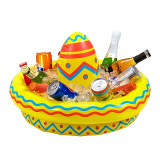 Aufblasbarer Sombrero mit Getr&auml;nkek&uuml;hler Flaschenk&uuml;hler Beach Party 50 cm