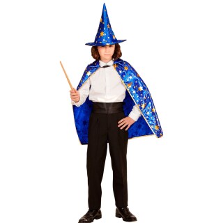Magier Umhang mit Hut Hexer Kinderkostüm Zauberer Cape Merlin Mantel Überwurf 