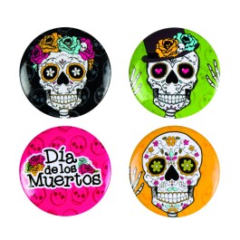 4 Sugar Skull Buttons Dia de los Muertos Anstecker 3 cm