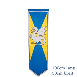 Ritterwappen mit Drachen Mittelalter Standarte 100 x 30 cm gelb-blau