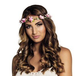 Blumen Haarband Hippie Kopfschmuck gr&uuml;n-rosa