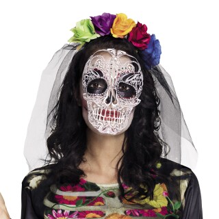 Halloween Blumenkrone Mit Schleier - Gothic Totenkopf Kopfschmuck